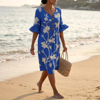 Leanora Women's Floral Midi Dress with Flutter Sleeves