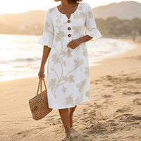 Leanora Women's Floral Midi Dress with Flutter Sleeves in White