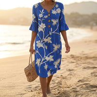 Leanora Women's Floral Midi Dress with Flutter Sleeves