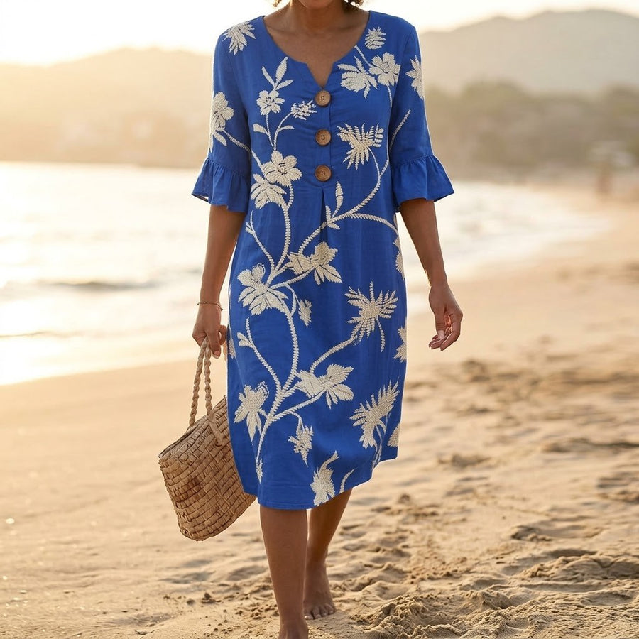 Leanora Women's Floral Midi Dress with Flutter Sleeves
