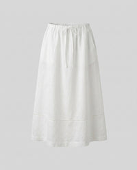 Leila Airy Linen Skirt with Elastic Waist in White