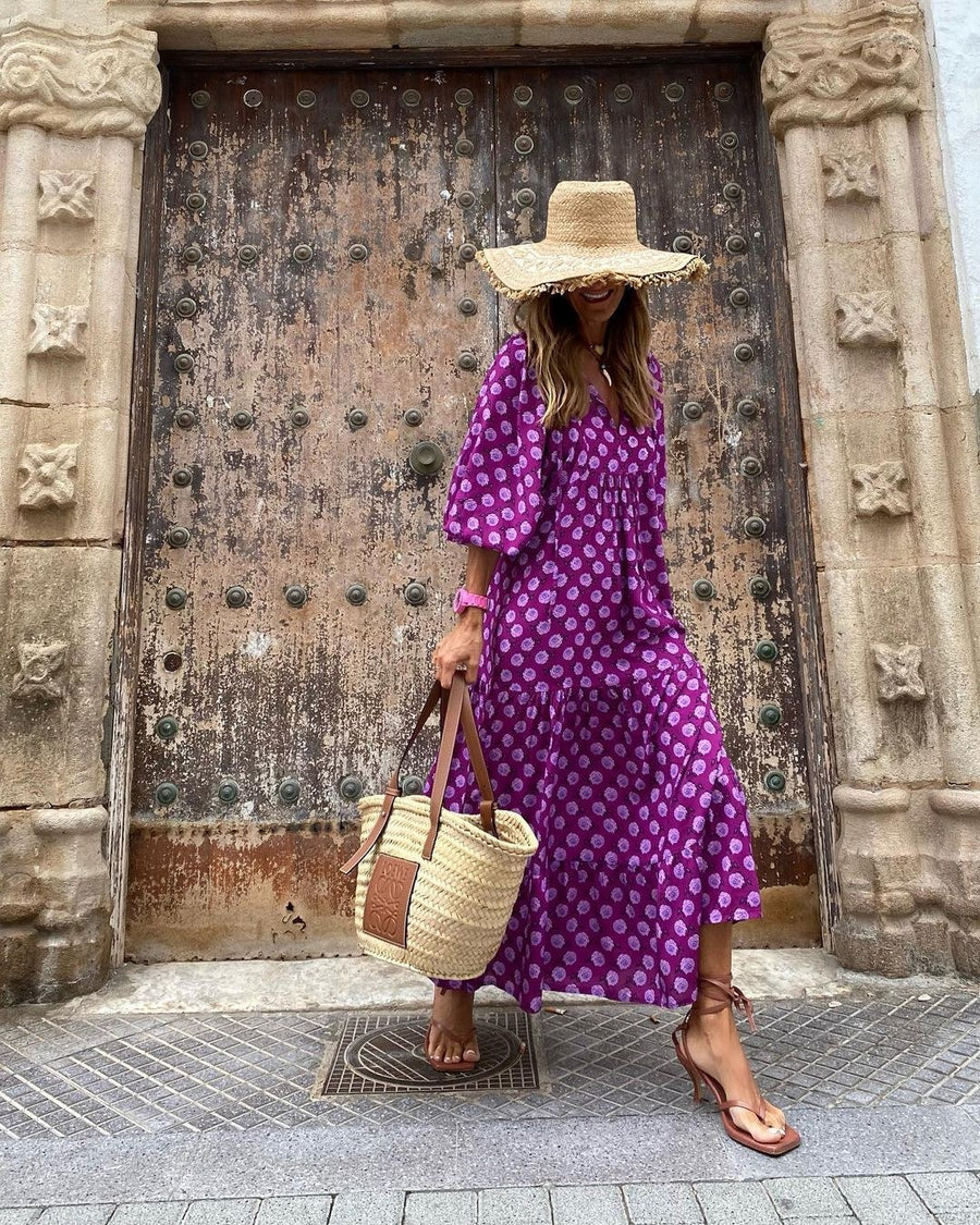 Leila Elegant Summer Dress in Purple