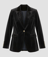 Leila Elegant Velvet Blazer in Black
