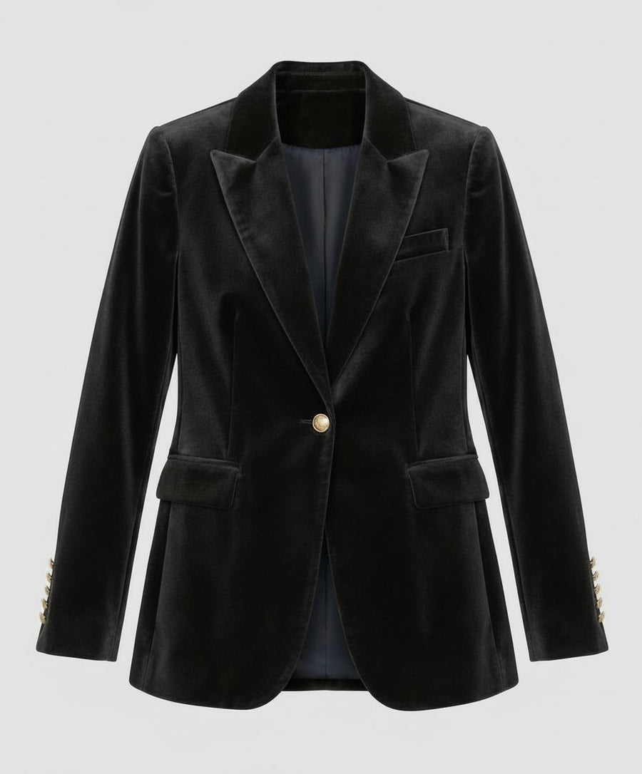 Leila Elegant Velvet Blazer in Black
