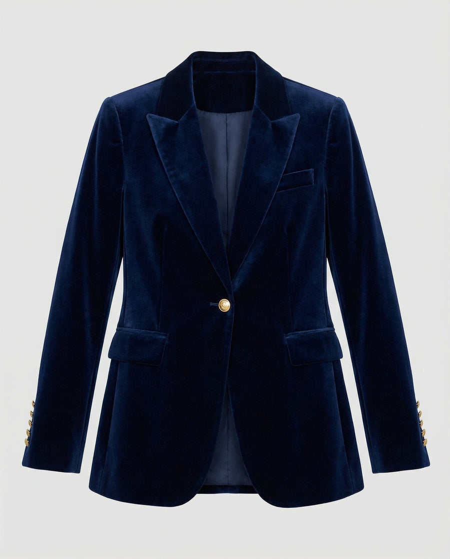 Leila Elegant Velvet Blazer in Blue