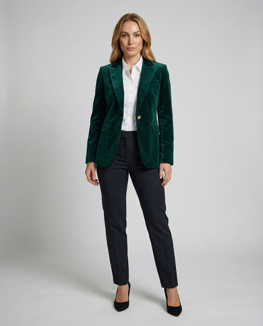 Leila Elegant Velvet Blazer in Green