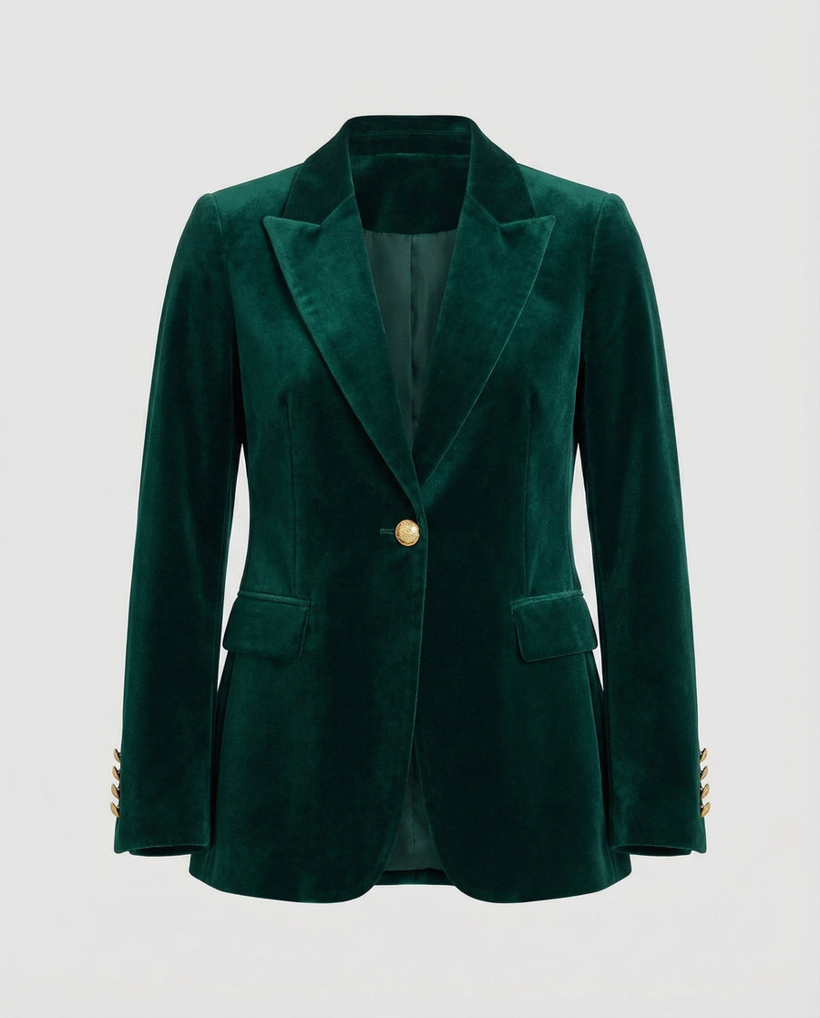 Leila Elegant Velvet Blazer in Green