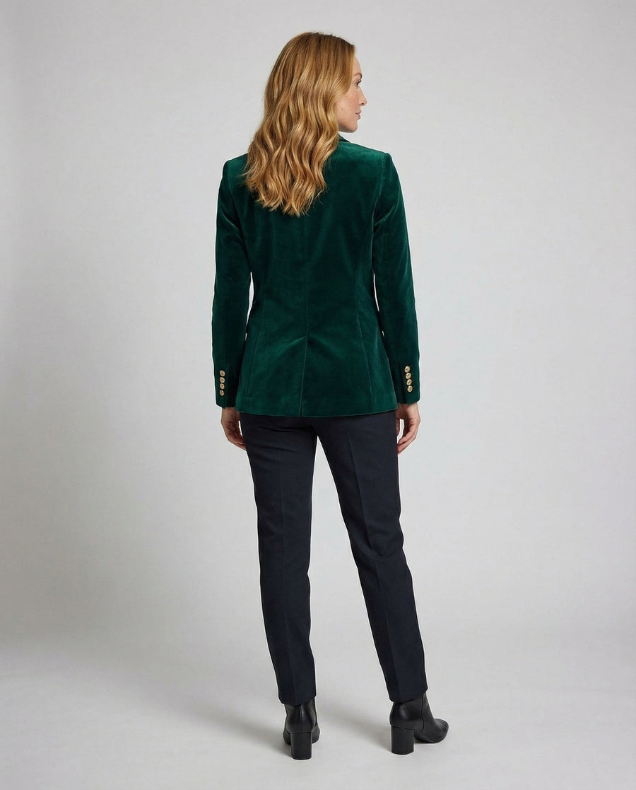 Leila Elegant Velvet Blazer in Green