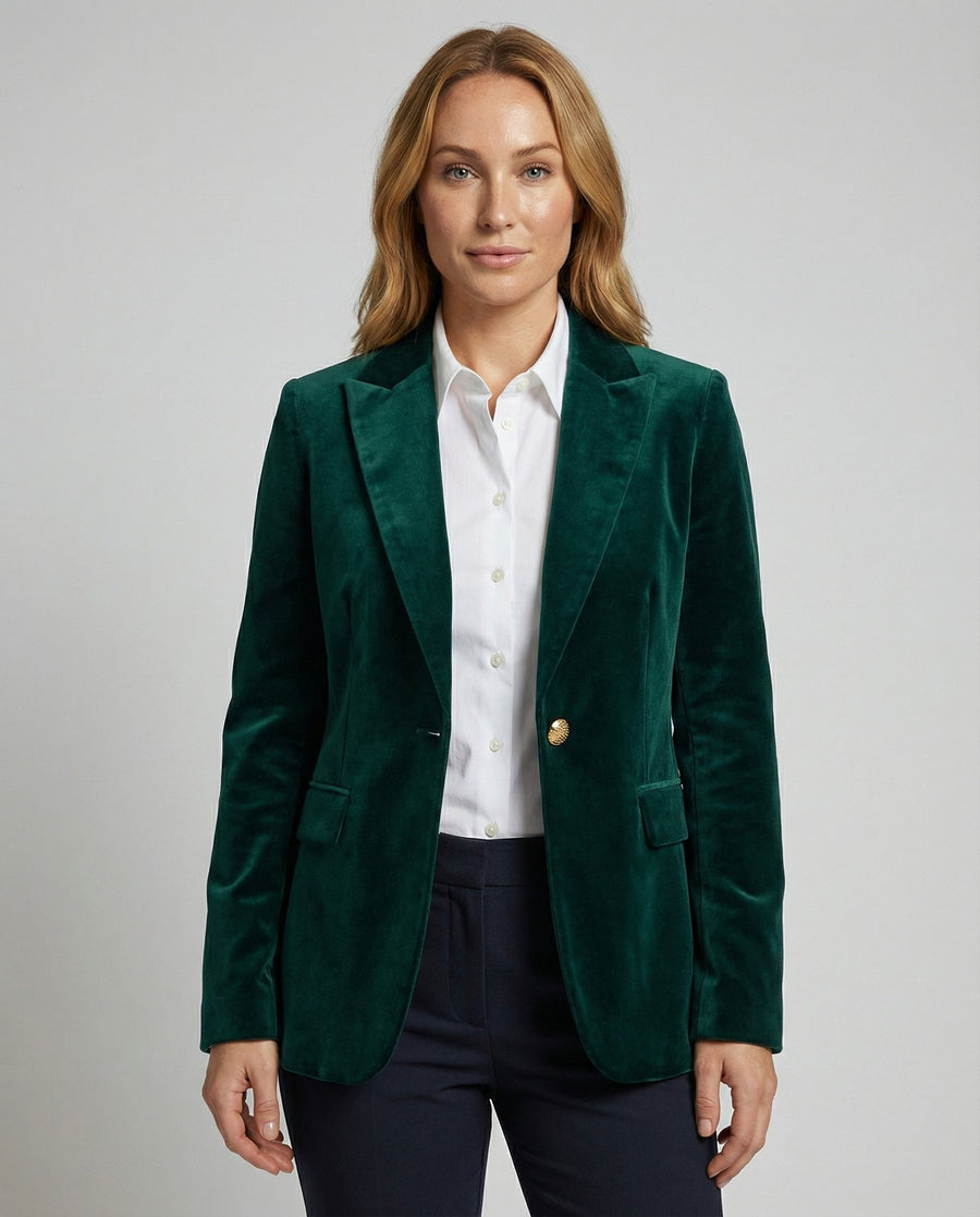 Leila Elegant Velvet Blazer in Green