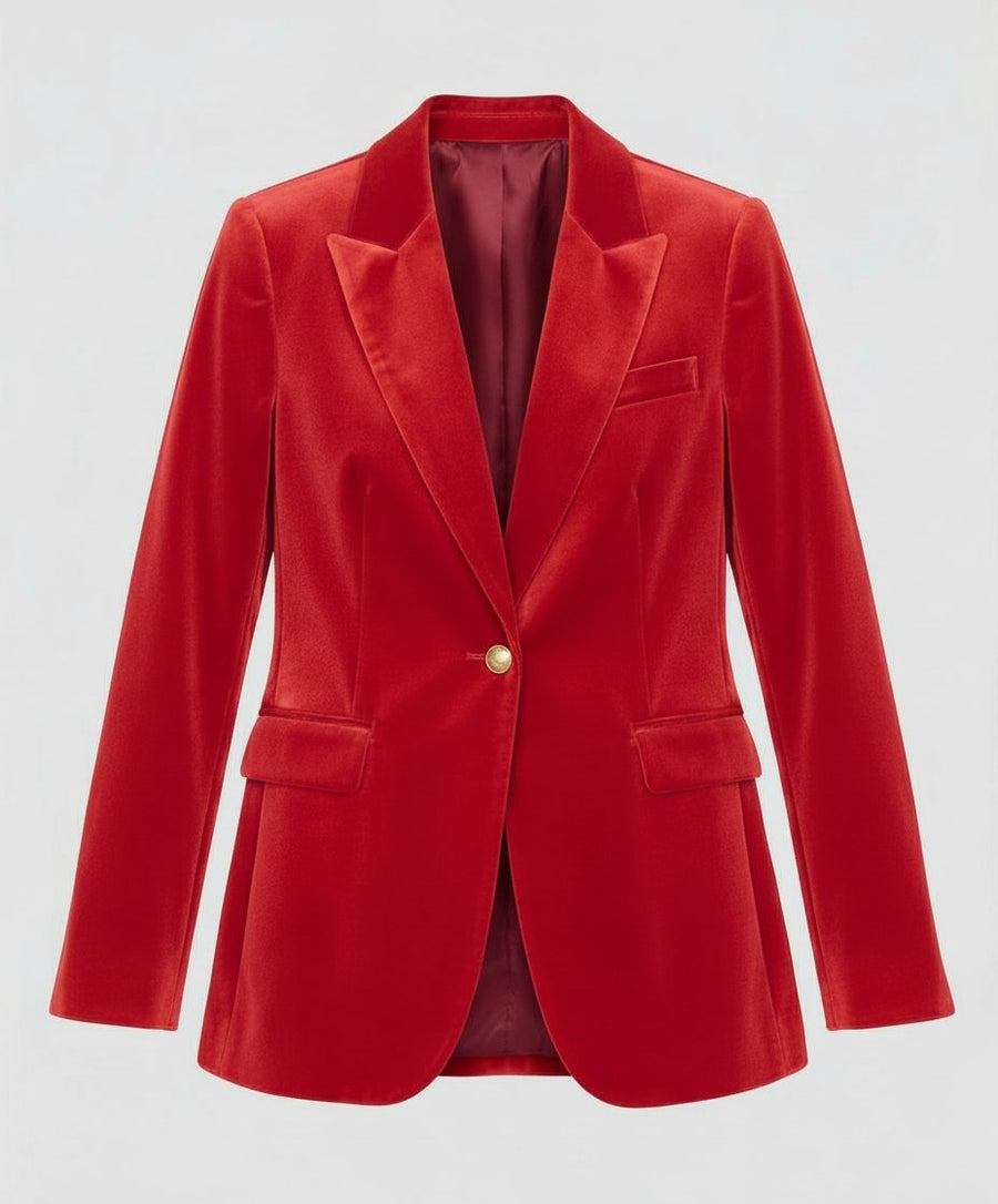 Leila Elegant Velvet Blazer in Red