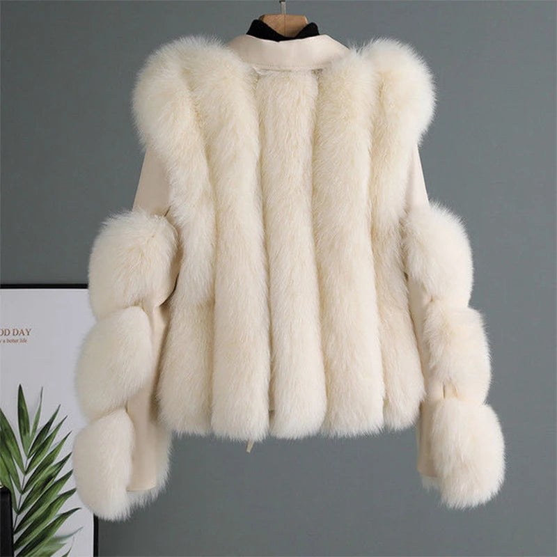 LeMarc Faux Fur Jacket in Beige