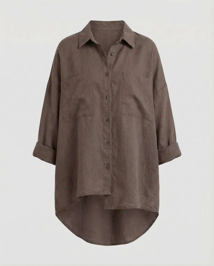 Lena Blouse with Oversized in Brown
