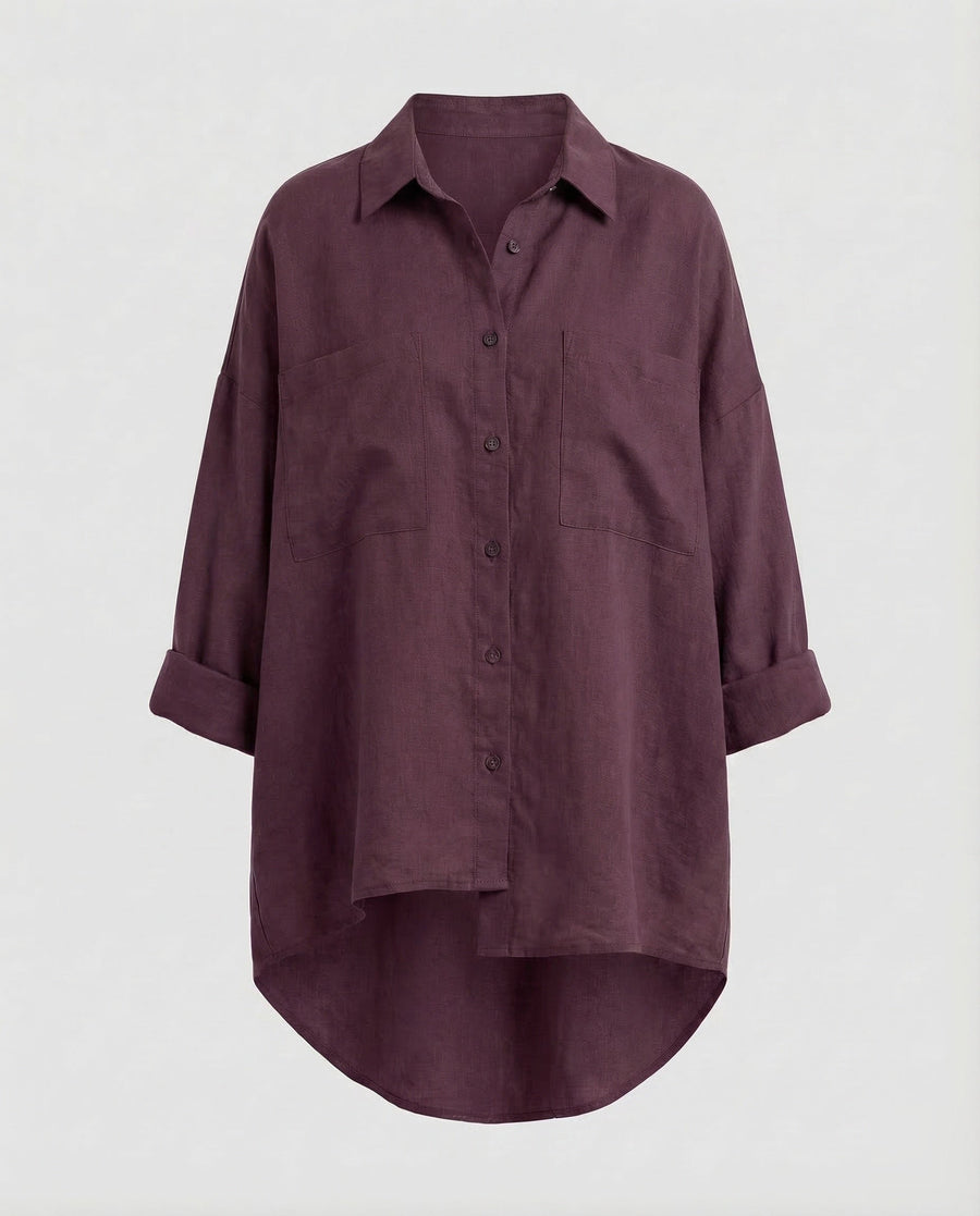 Lena Blouse with Oversized in Wine Red