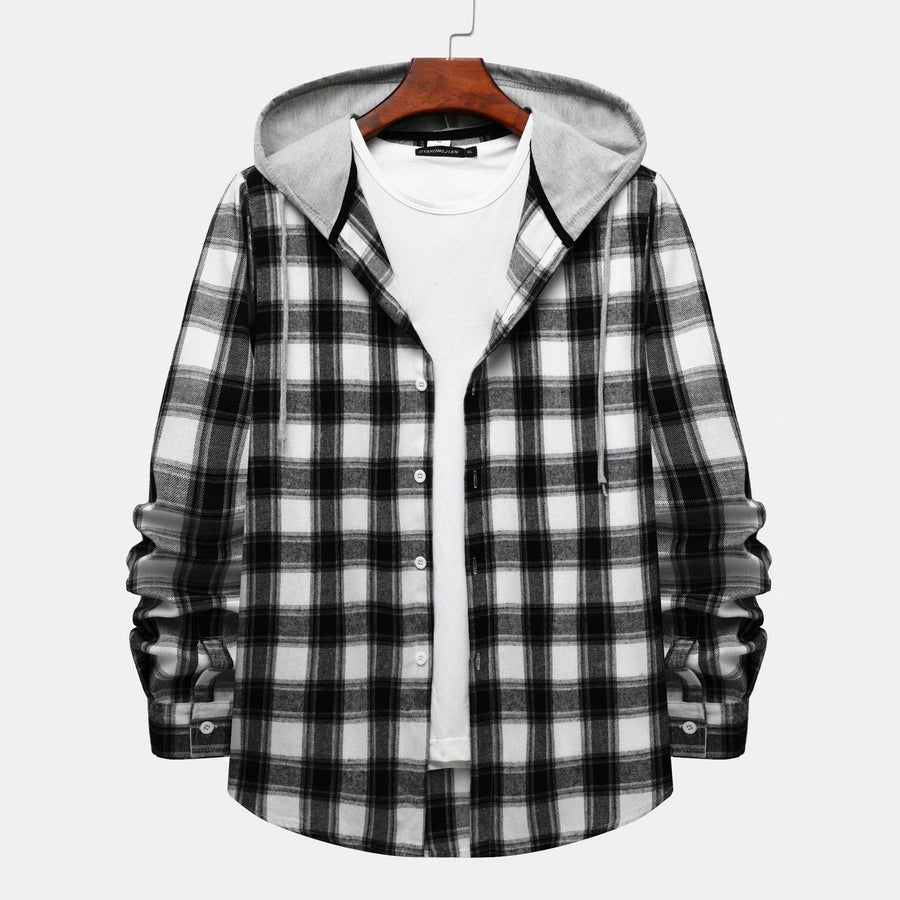 Lena Shirt with Checked and Hood in Grey