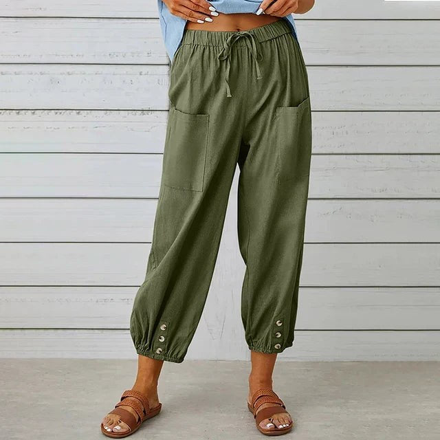 Lena™ High Waist Relaxed Pants in Army Green