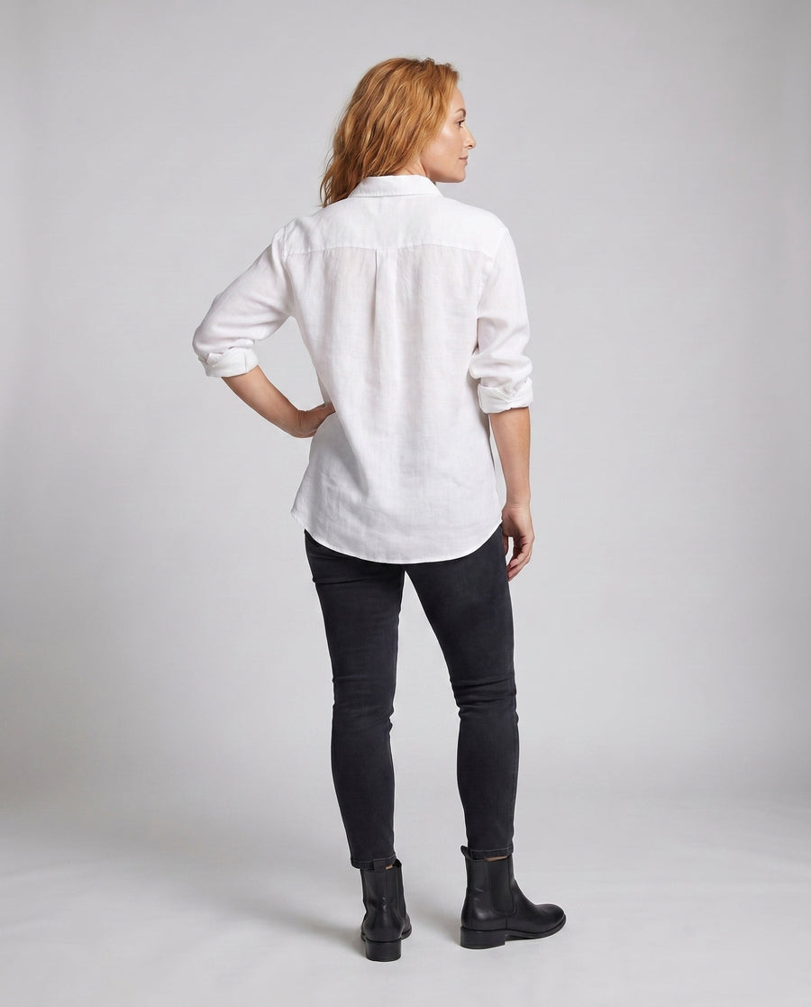 Leonie Elegant Linen Blouse with Chest Pocket