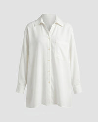 Leonie Elegant Linen Blouse with Chest Pocket in White