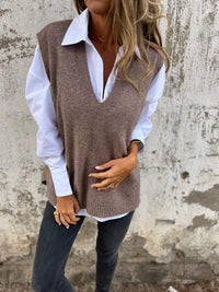 Leonie Knit Sweater with V-Neck in Grey