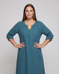 Leonie Linen Dress with V-Neck and Pockets