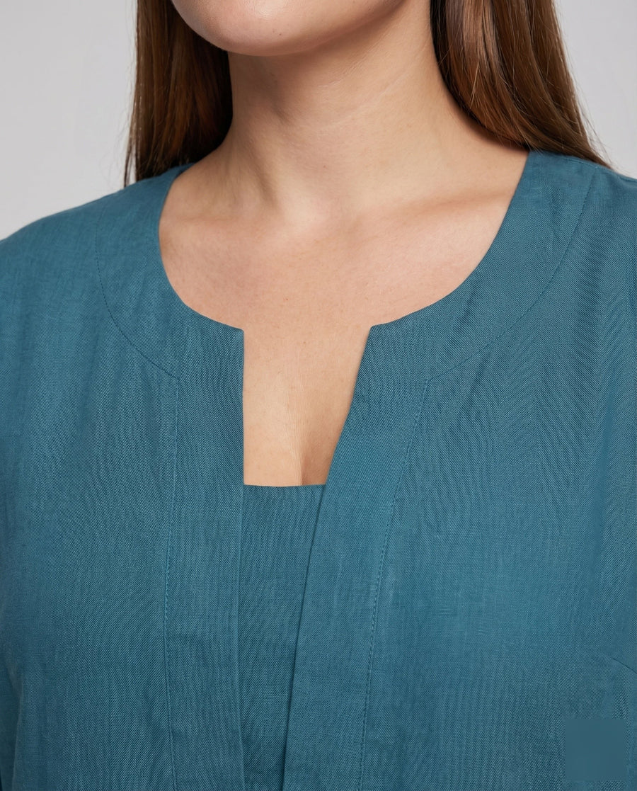 Leonie Linen Dress with V-Neck and Pockets