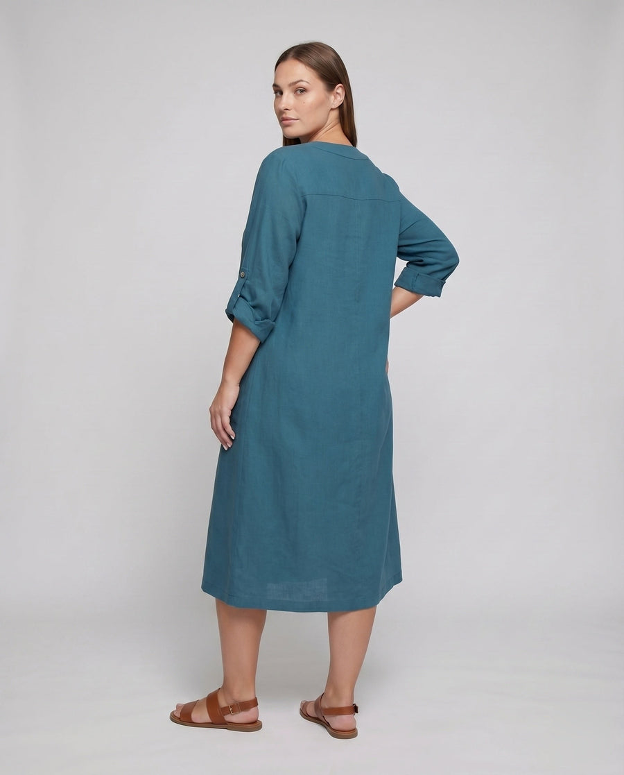 Leonie Linen Dress with V-Neck and Pockets