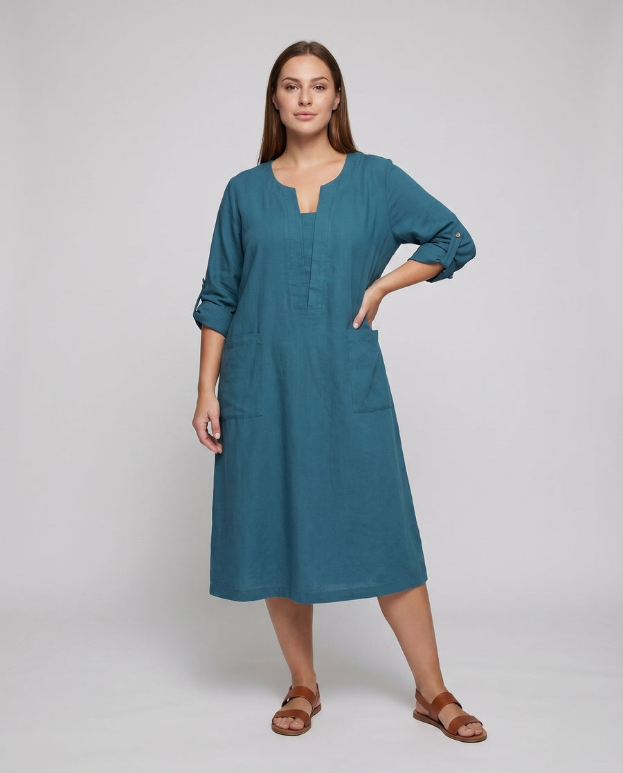 Leonie Linen Dress with V-Neck and Pockets