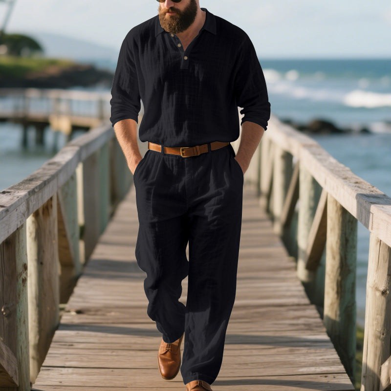 Leopold Airy Linen Shirt with V-Neck and Pleated