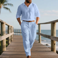 Leopold Airy Linen Shirt with V-Neck and Pleated
