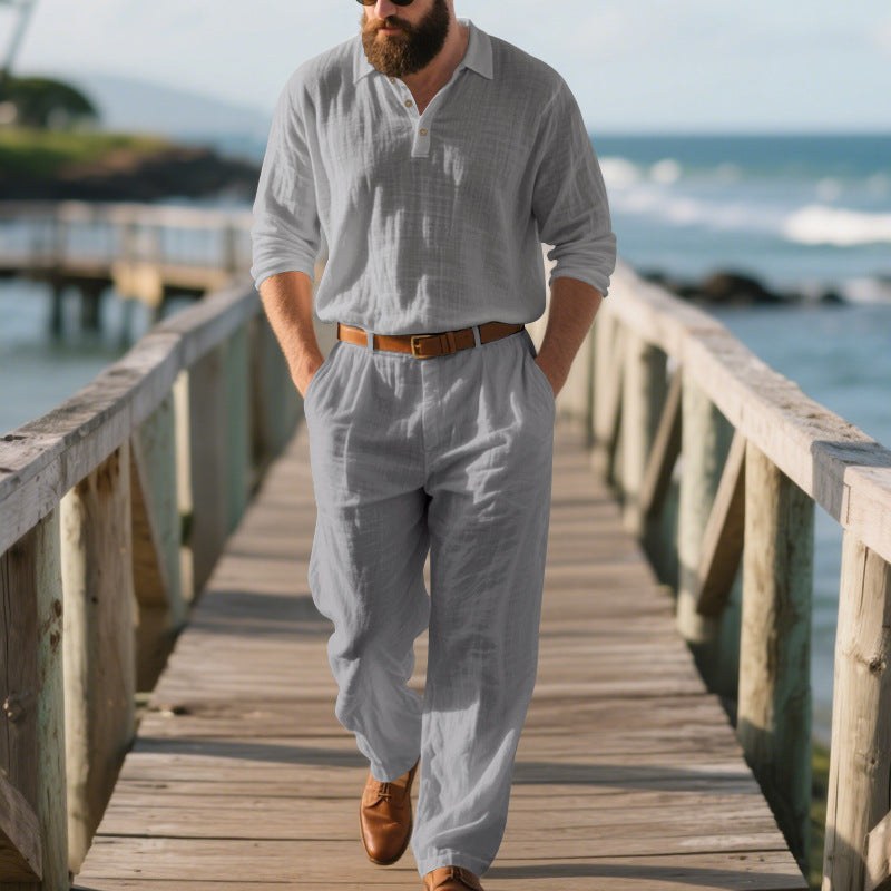 Leopold Airy Linen Shirt with V-Neck and Pleated