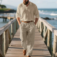 Leopold Airy Linen Shirt with V-Neck and Pleated