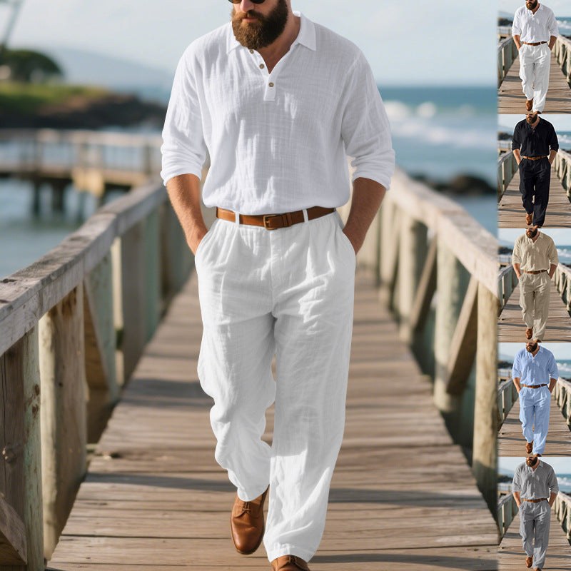 Leopold Airy Linen Shirt with V-Neck and Pleated