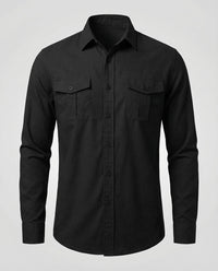 Leopold Linen Shirt with Long Sleeve in Black