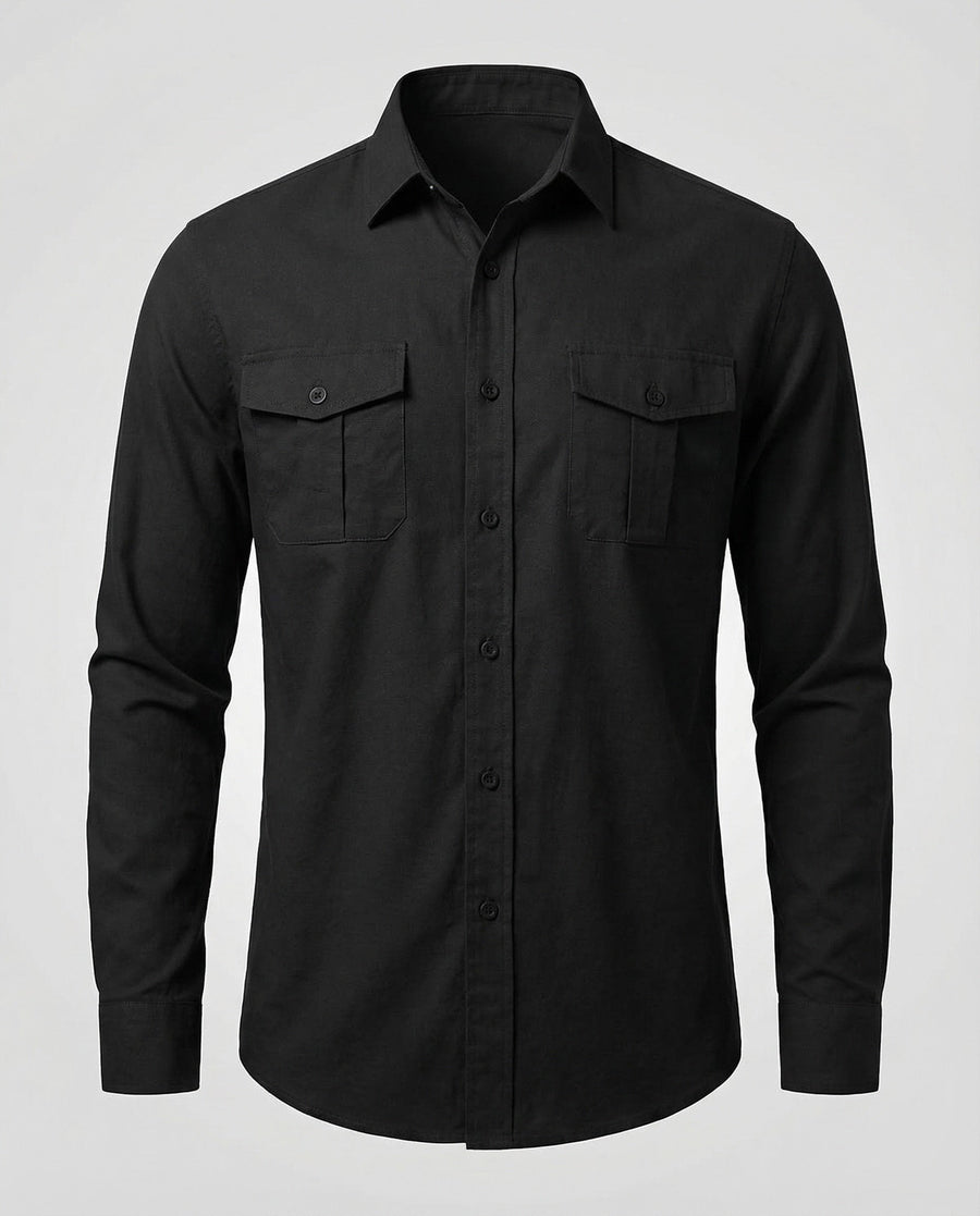 Leopold Linen Shirt with Long Sleeve in Black
