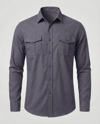 Leopold Linen Shirt with Long Sleeve in Dark Grey