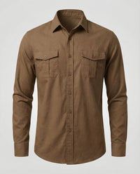 Leopold Linen Shirt with Long Sleeve in Dark Khaki