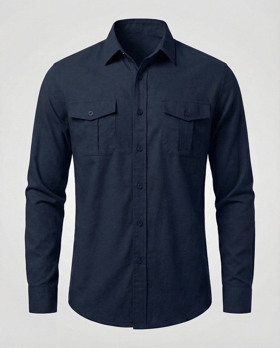 Leopold Linen Shirt with Long Sleeve in Indigo