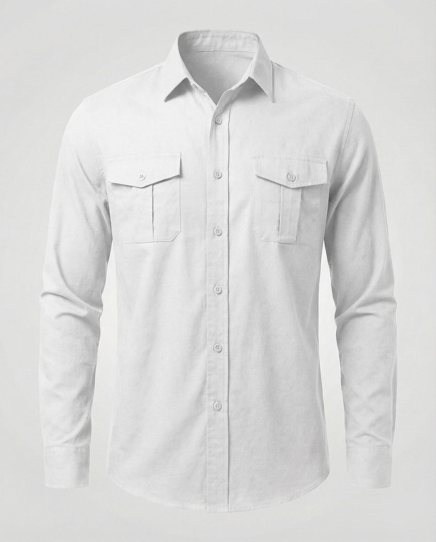 Leopold Linen Shirt with Long Sleeve in White