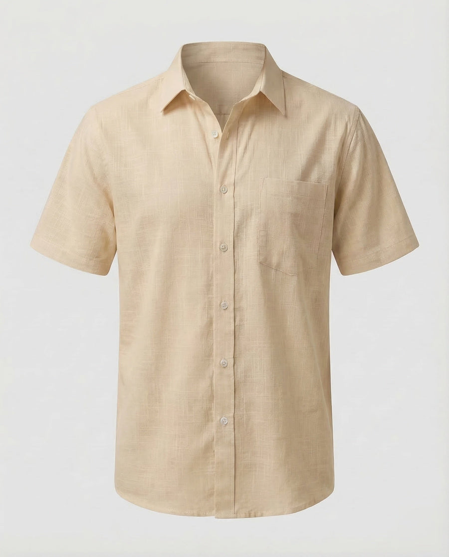 Levi Linen Shirt with Short Sleeve in Apricot