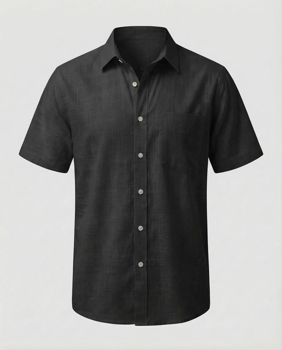 Levi Linen Shirt with Short Sleeve in Black