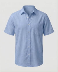 Levi Linen Shirt with Short Sleeve in Light Blue