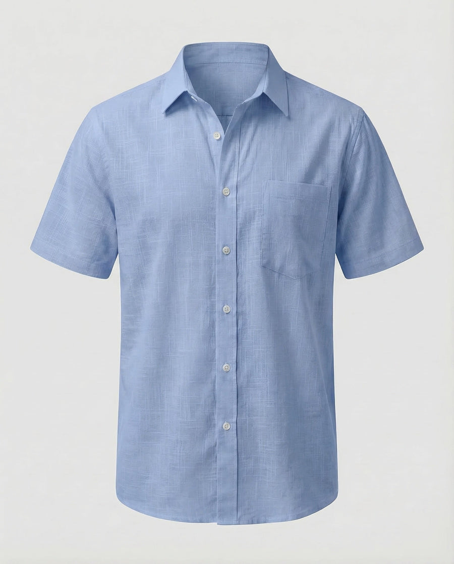 Levi Linen Shirt with Short Sleeve in Light Blue