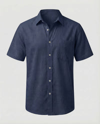 Levi Linen Shirt with Short Sleeve in Navy