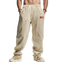 Levi Relaxed Linen Trousers with Elastic Waist in Khaki