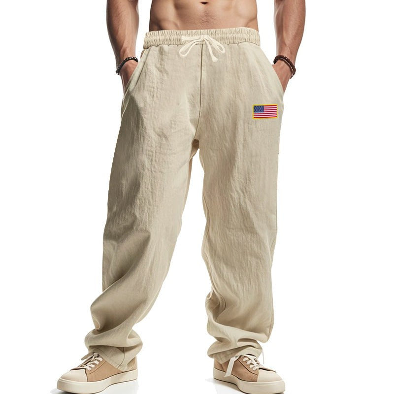Levi Relaxed Linen Trousers with Elastic Waist in Khaki