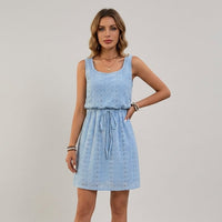 Lexi Eyelet Tie-Waist Dress in Baby Blue