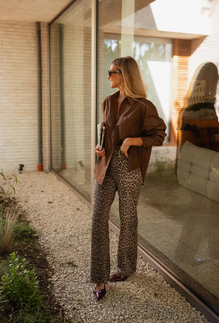 Lexi Women's High Waist Leopard Print Flare Trousers Wide Leg Pants