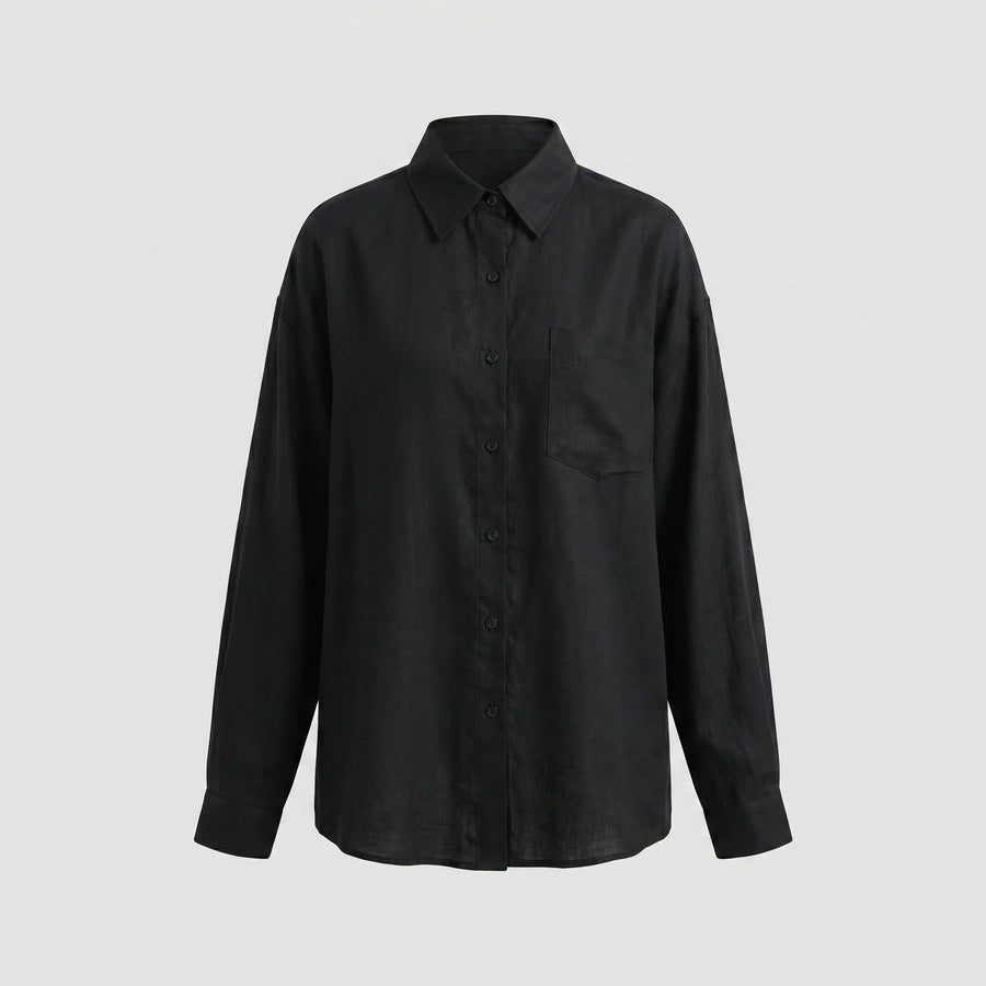 Lia Casual Linen Blouse in Black