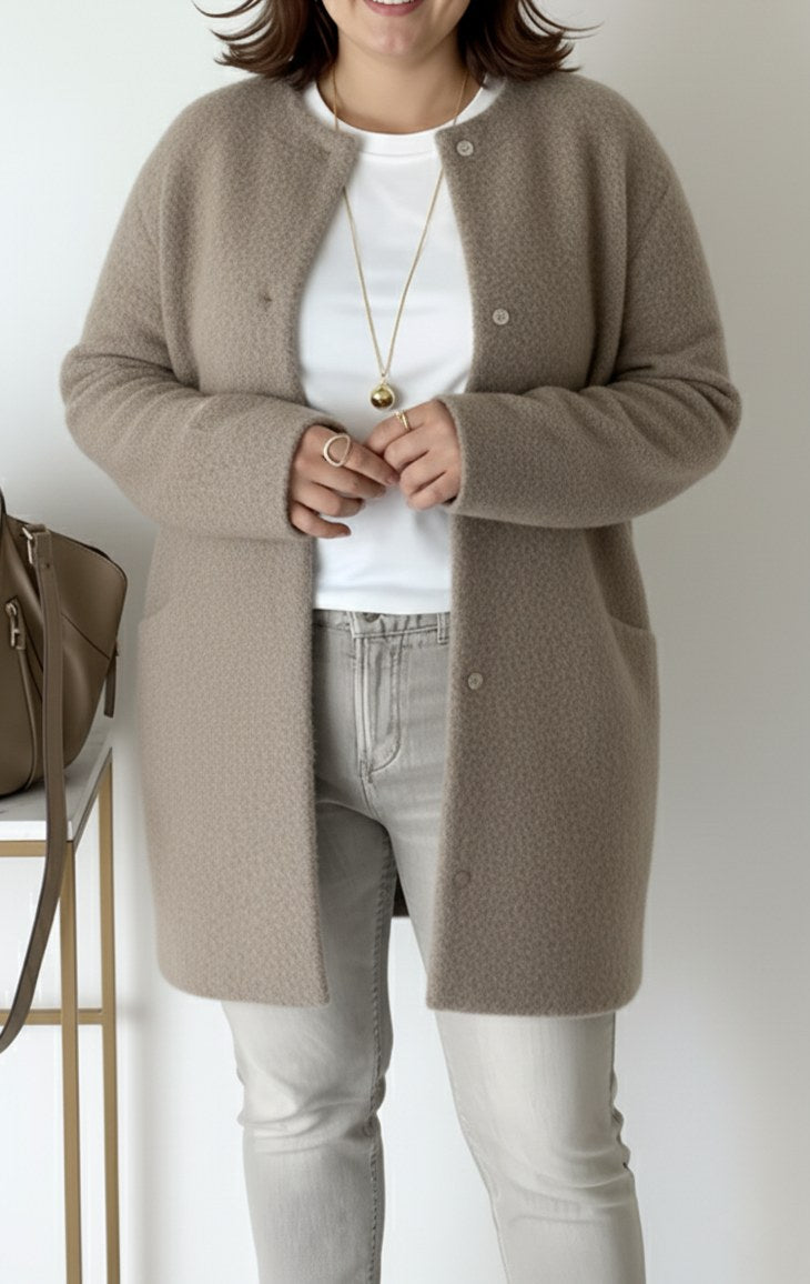 Lia Elegant Knit Cardigan in Coffee