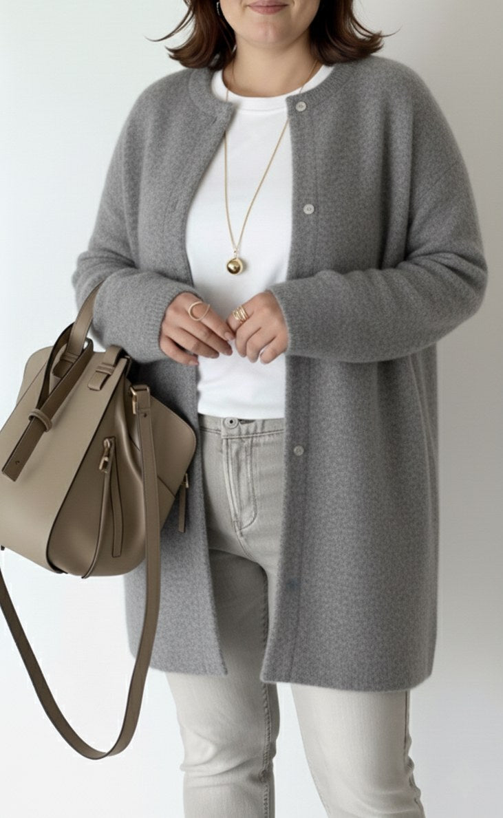 Lia Elegant Knit Cardigan in Grey