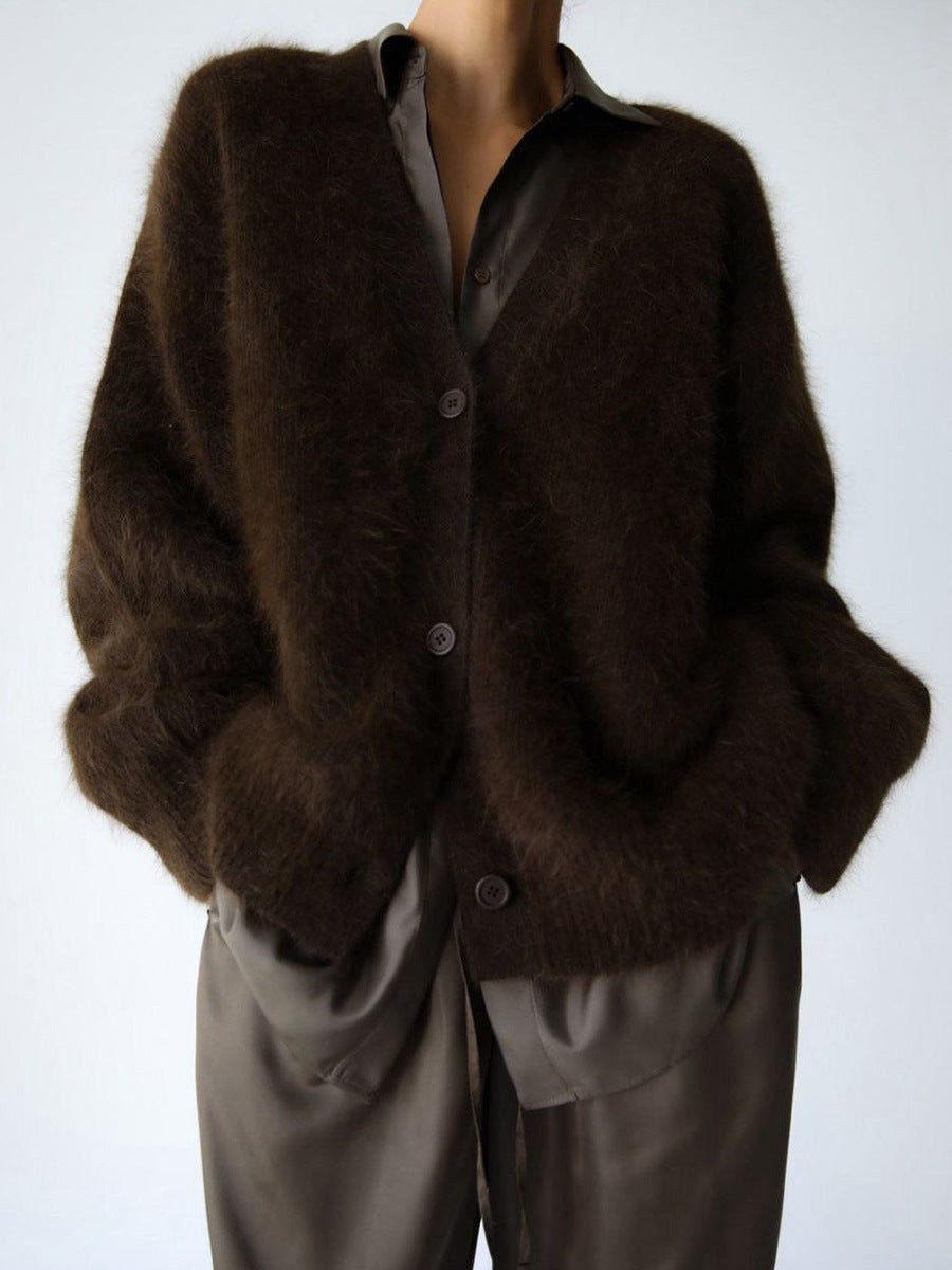 Lia Knit Cardigan with Long Sleeve in Brown